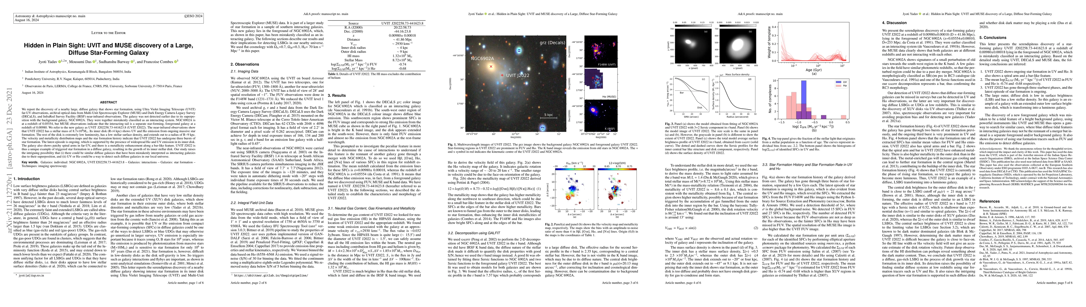 Thumbnail for Hidden in Plain Sight: UVIT and MUSE Discovery of a Large, Diffuse
  Star-Forming Galaxy