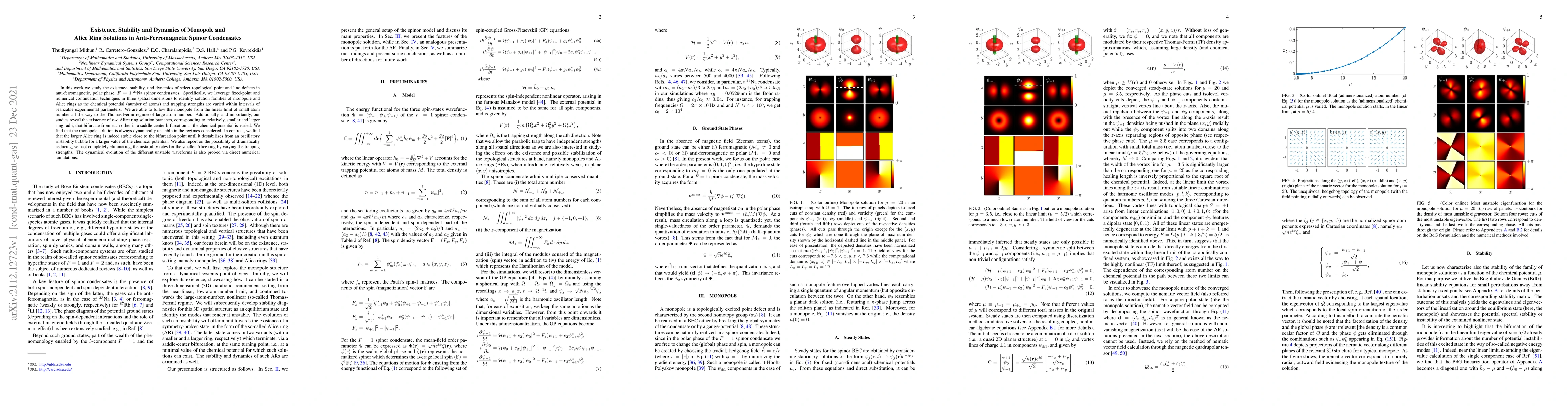 Thumbnail for Existence, Stability and Dynamics of Monopole and Alice Ring Solutions
  in Anti-Ferromagnetic Spinor Condensates