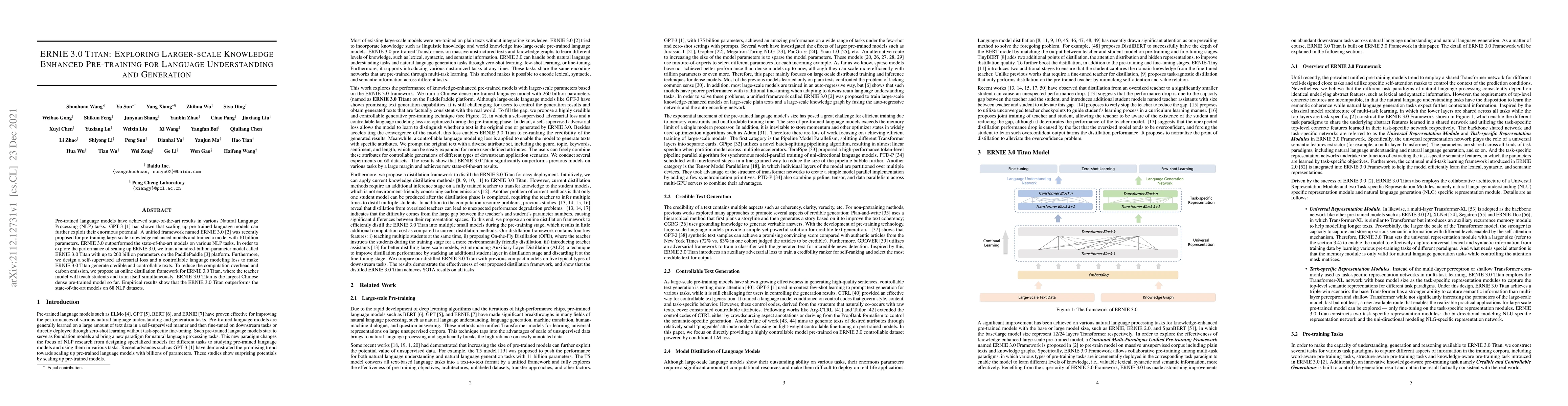 Thumbnail for ERNIE 3.0 Titan: Exploring Larger-scale Knowledge Enhanced Pre-training
  for Language Understanding and Generation