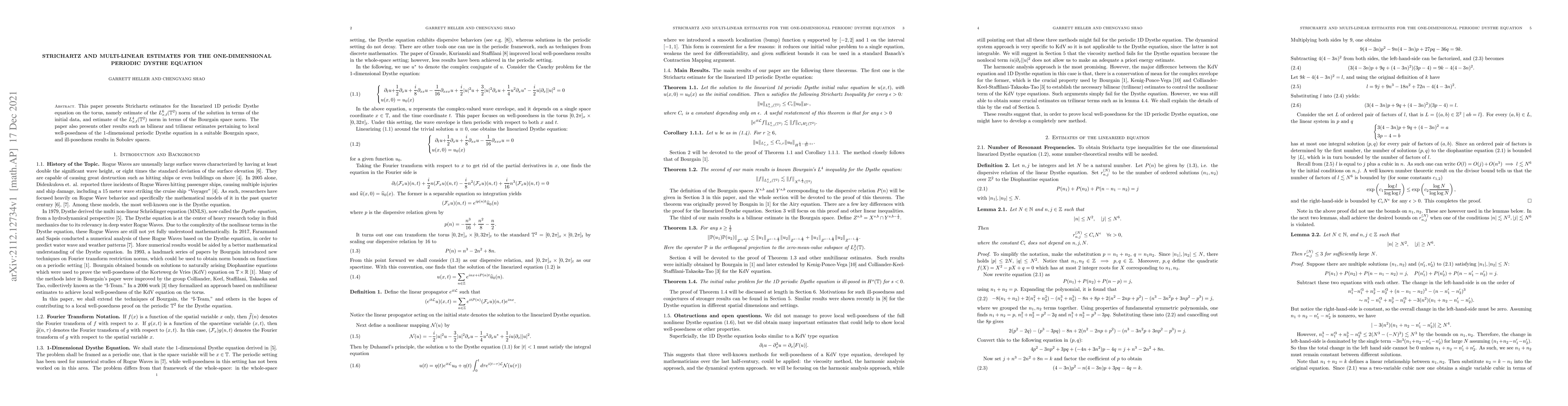 Thumbnail for Strichartz and Multi-linear Estimates for the One-dimensional Periodic
  Dysthe equation