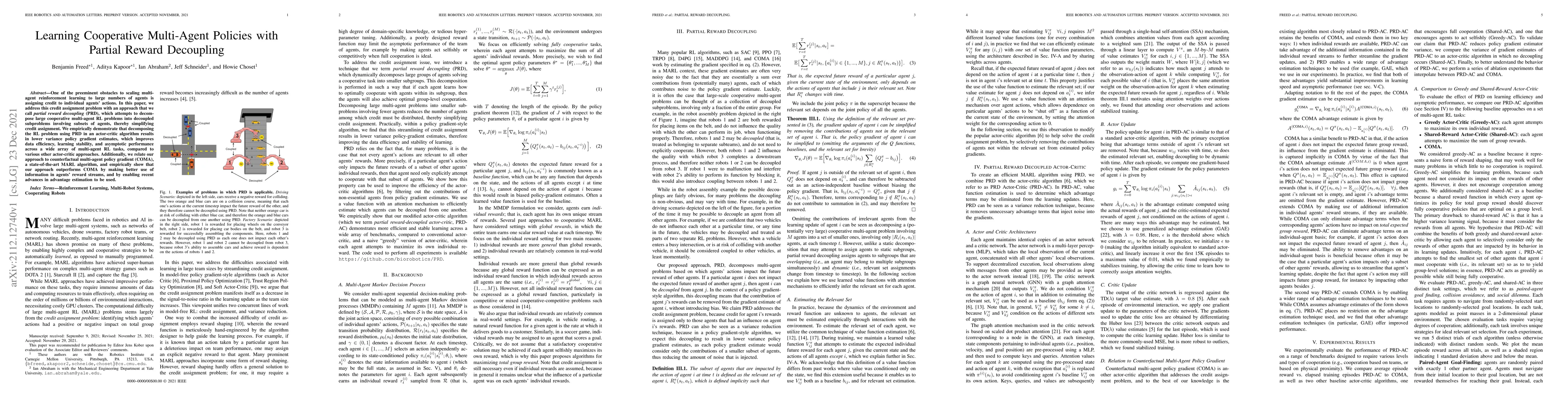 Thumbnail for Learning Cooperative Multi-Agent Policies with Partial Reward Decoupling