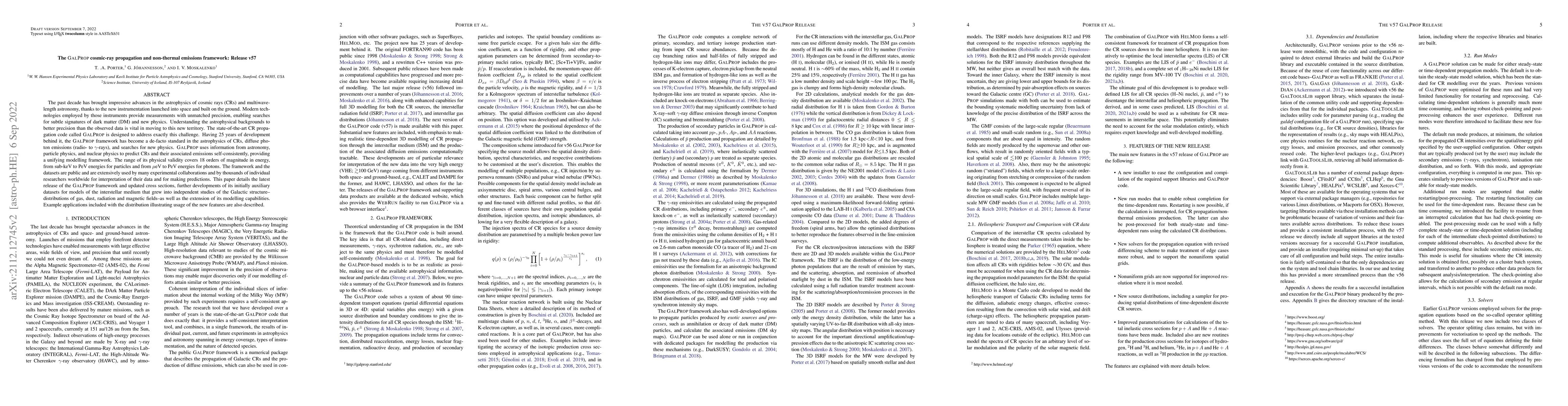 Thumbnail for The GALPROP Cosmic-ray Propagation and Non-thermal Emissions Framework:
  Release v57