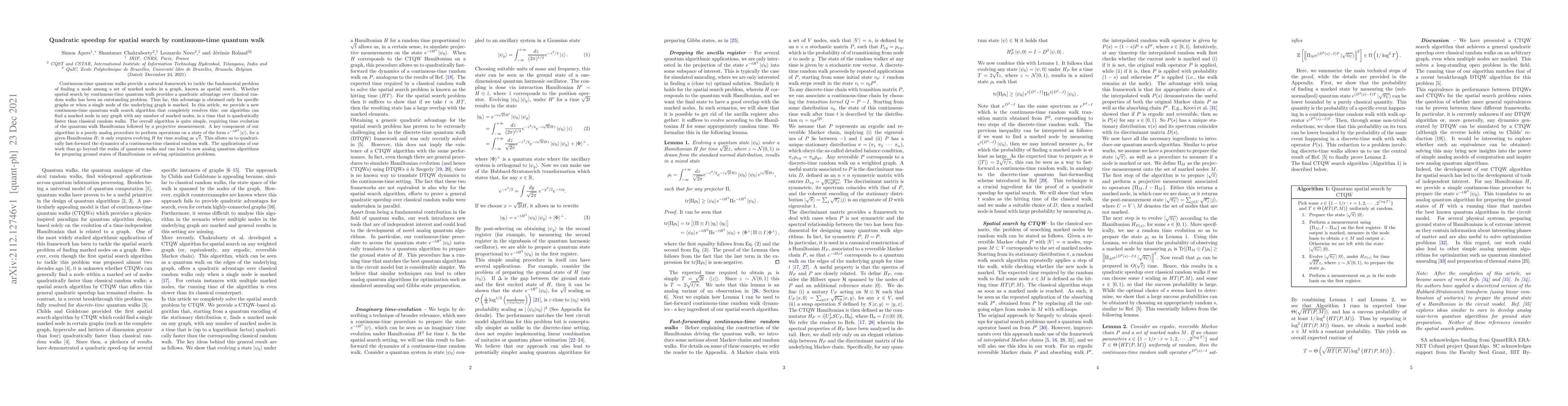Thumbnail for Quadratic speedup for spatial search by continuous-time quantum walk