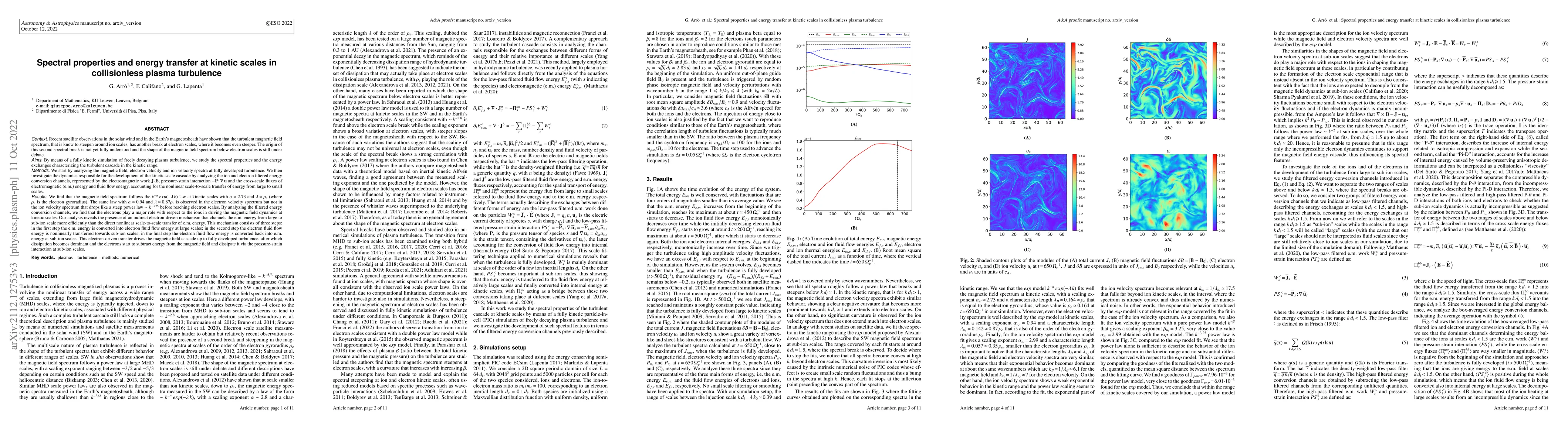 Thumbnail for Spectral properties and energy transfer at kinetic scales in
  collisionless plasma turbulence