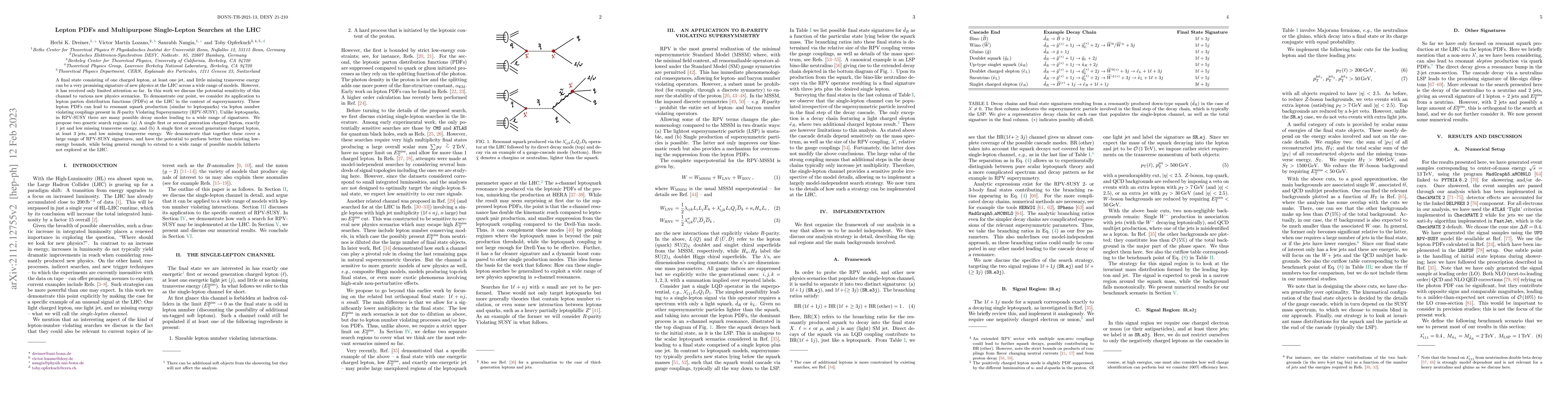 Thumbnail for Lepton PDFs and Multipurpose Single Lepton Searches at the LHC