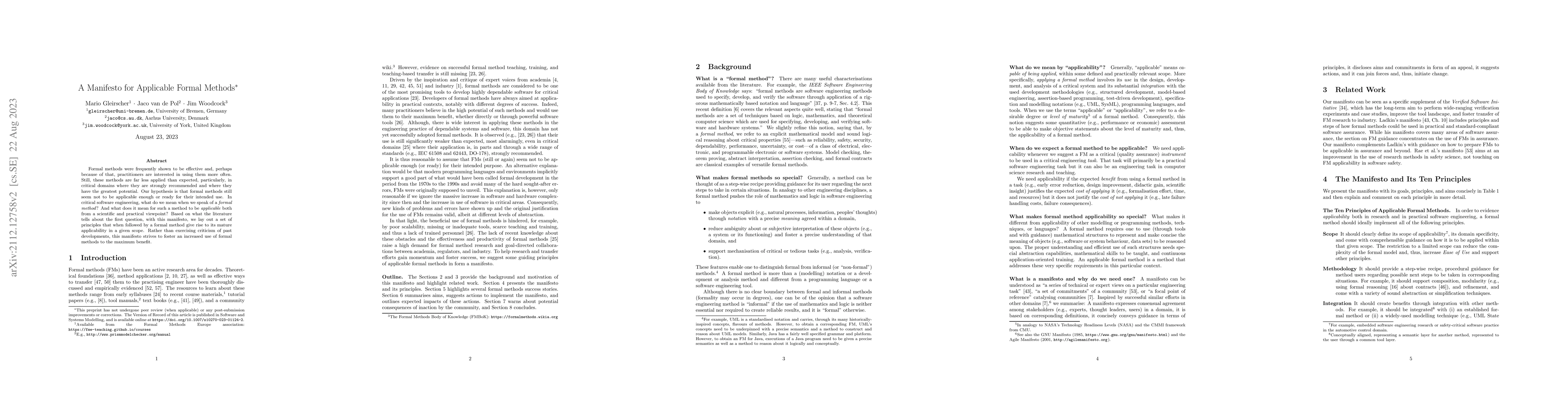 Thumbnail for A Manifesto for Applicable Formal Methods