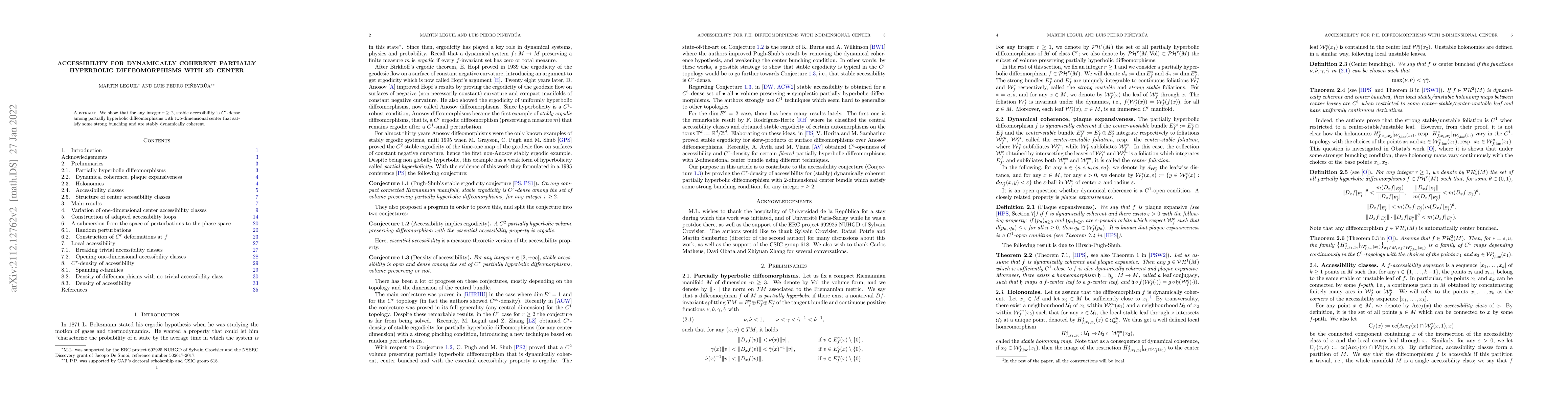 Thumbnail for Accessibility for dynamically coherent partially hyperbolic
  diffeomorphisms with 2D center