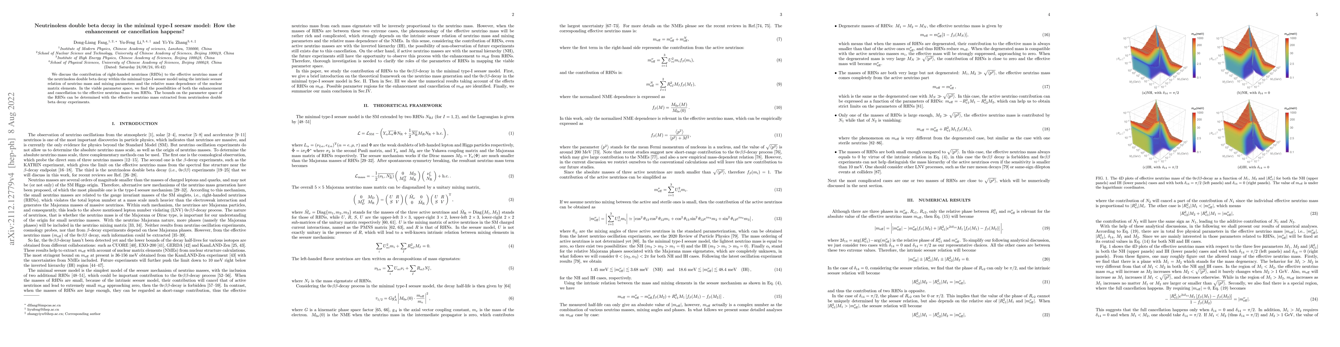 Thumbnail for Neutrinoless double beta decay in the minimal type-I seesaw model: How
  the enhancement or cancellation happens?