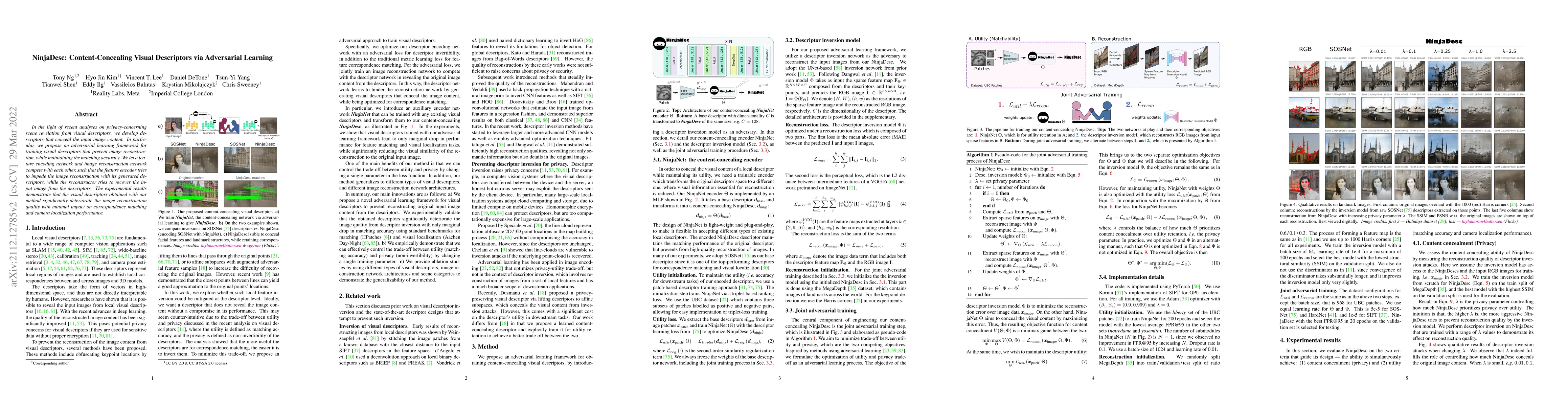 Thumbnail for NinjaDesc: Content-Concealing Visual Descriptors via Adversarial
  Learning