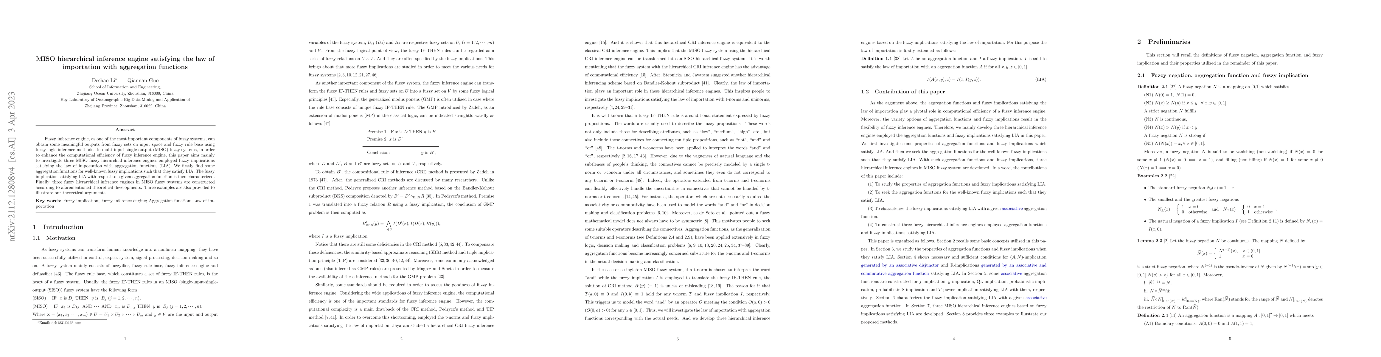 Thumbnail for MISO hierarchical inference engine satisfying the law of importation
  with aggregation functions