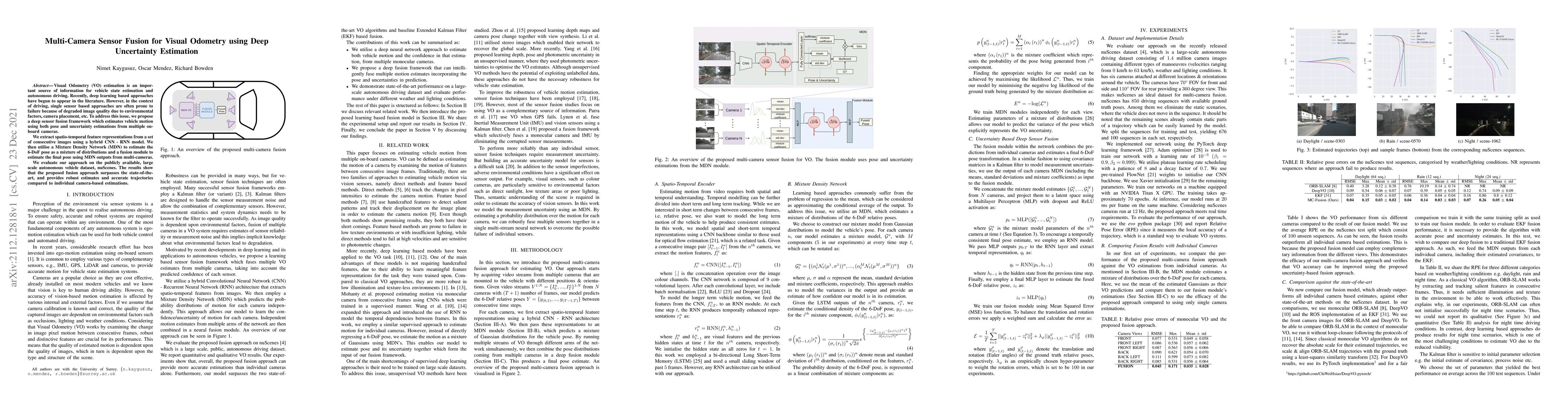 Thumbnail for Multi-Camera Sensor Fusion for Visual Odometry using Deep Uncertainty
  Estimation