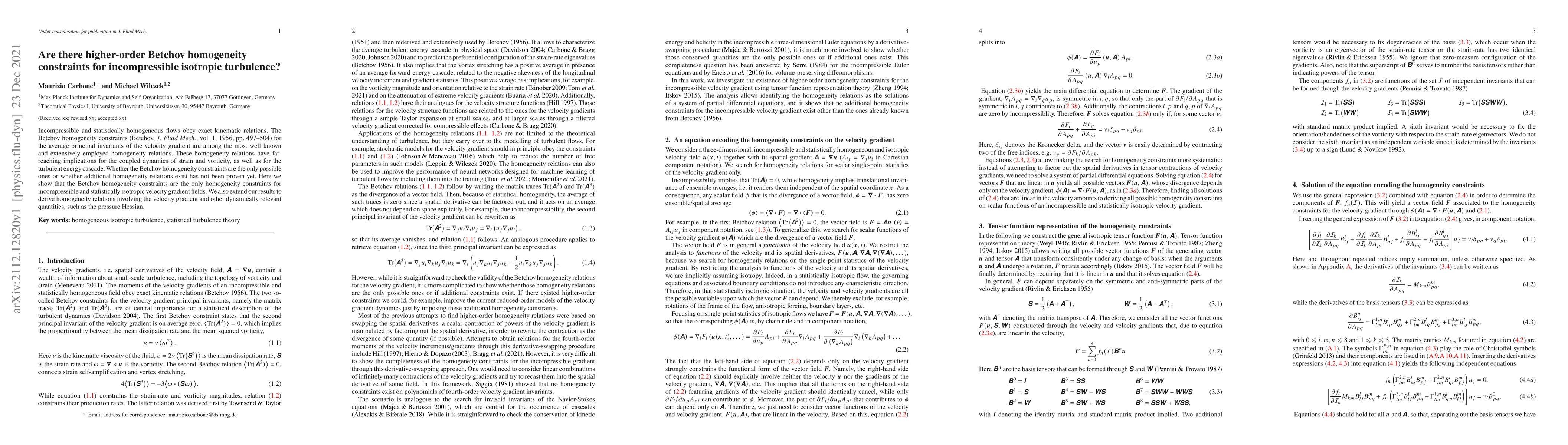 Thumbnail for Are there higher-order Betchov homogeneity constraints for
  incompressible isotropic turbulence?