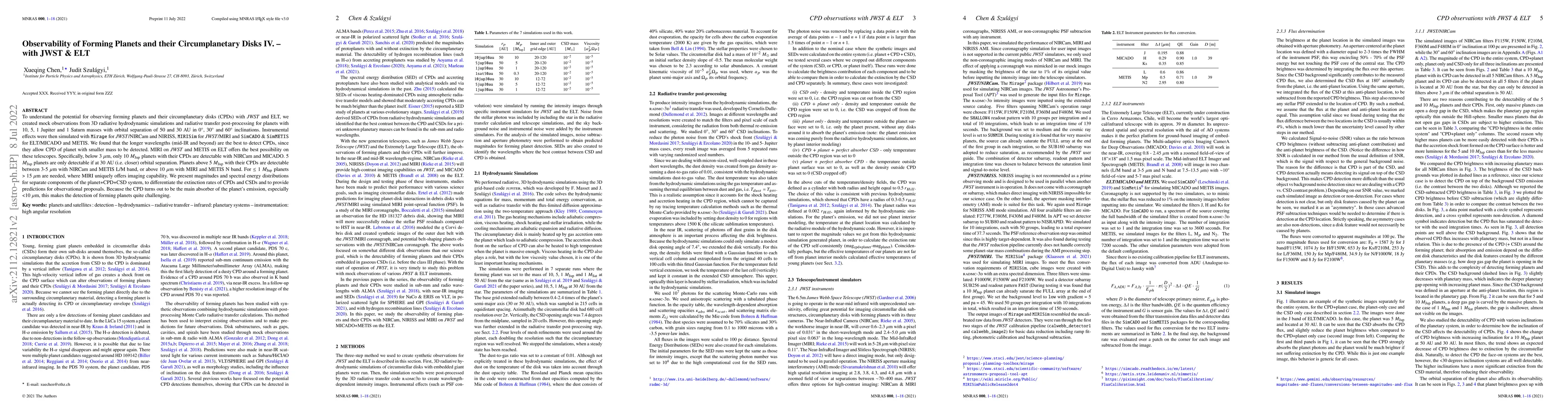Thumbnail for Observability of Forming Planets and their Circumplanetary Disks IV. --
  with JWST & ELT