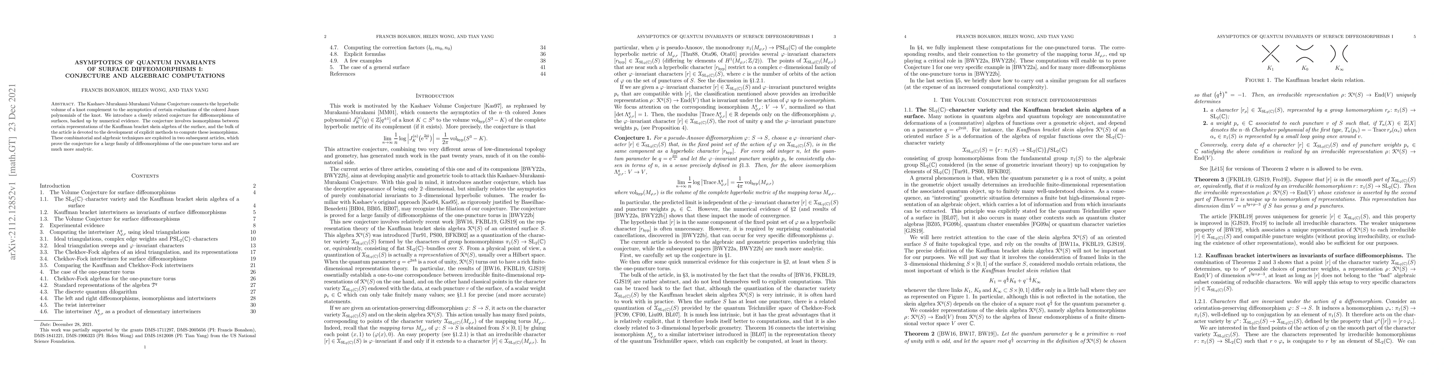 Thumbnail for Asymptotics of quantum invariants of surface diffeomorphisms I:
  conjecture and algebraic computations