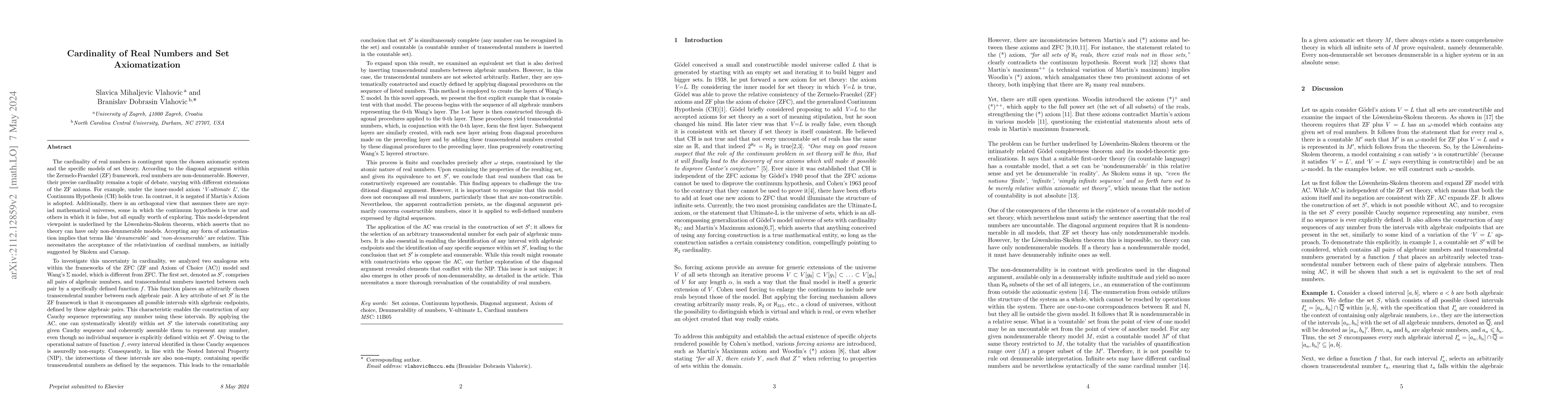 Thumbnail for Cardinality of Real Numbers and Set Axiomatization