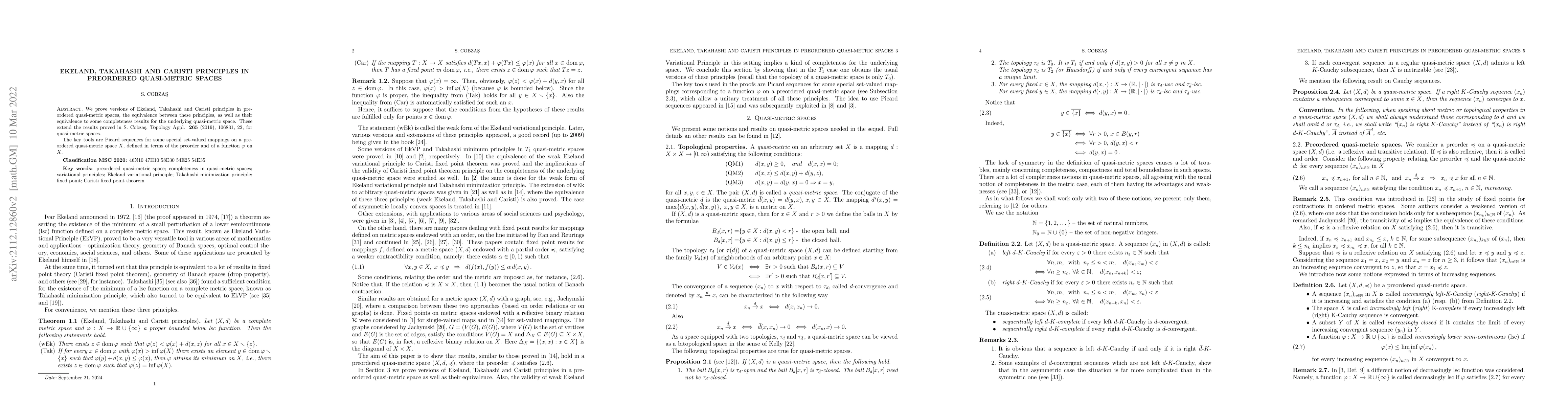 Thumbnail for Ekeland, Takahashi and Caristi principles in preordered quasi-metric
  spaces