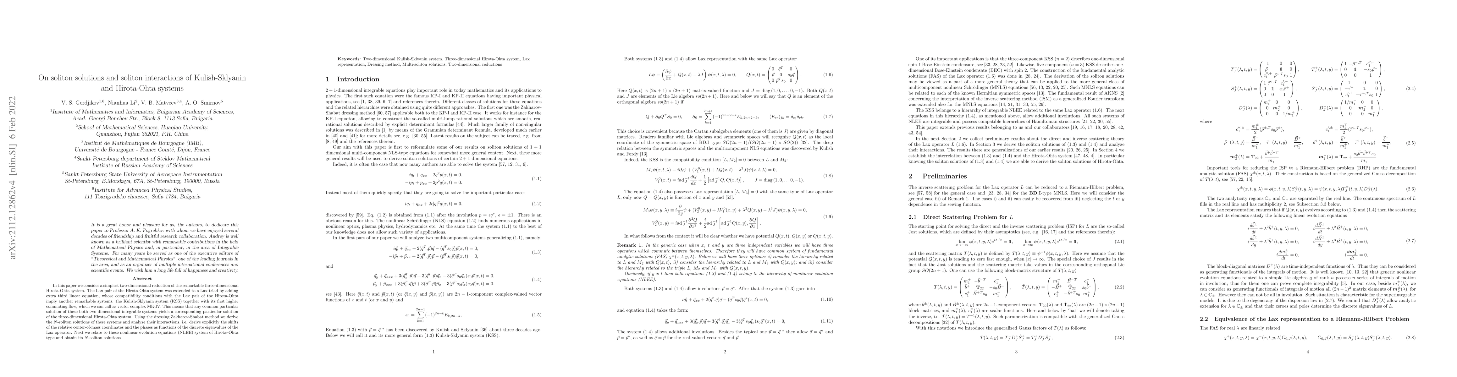 Thumbnail for On soliton solutions and soliton interactions of Kulish-Sklyanin and
  Hirota-Ohta systems