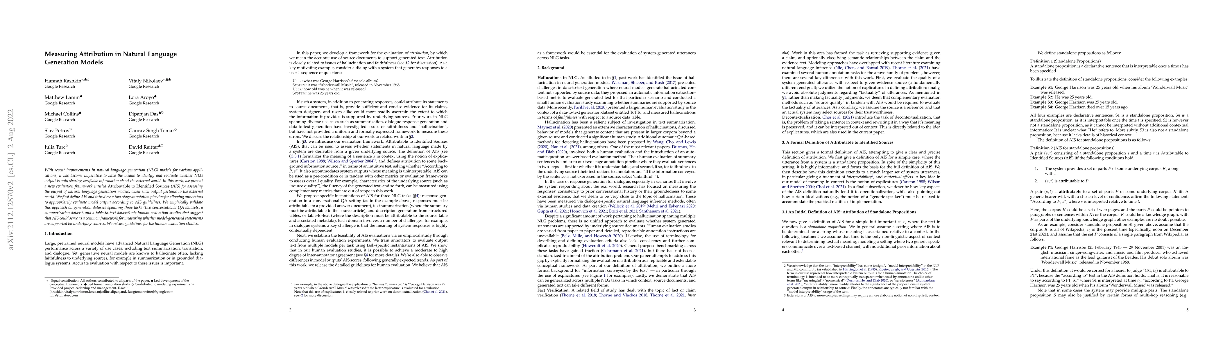 Thumbnail for Measuring Attribution in Natural Language Generation Models
