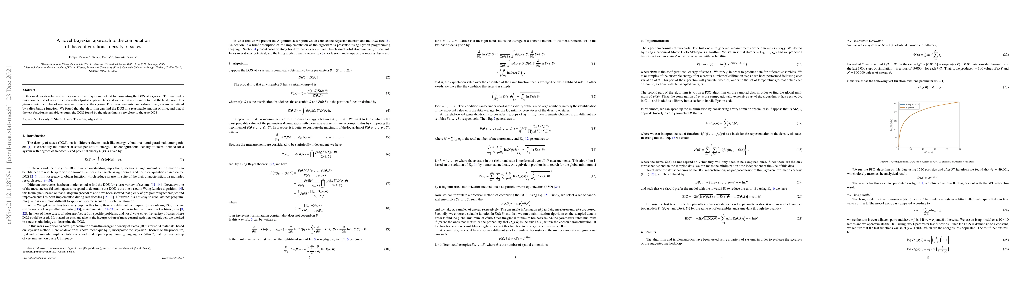 Thumbnail for A novel Bayesian approach to the computation of the configurational
  density of states