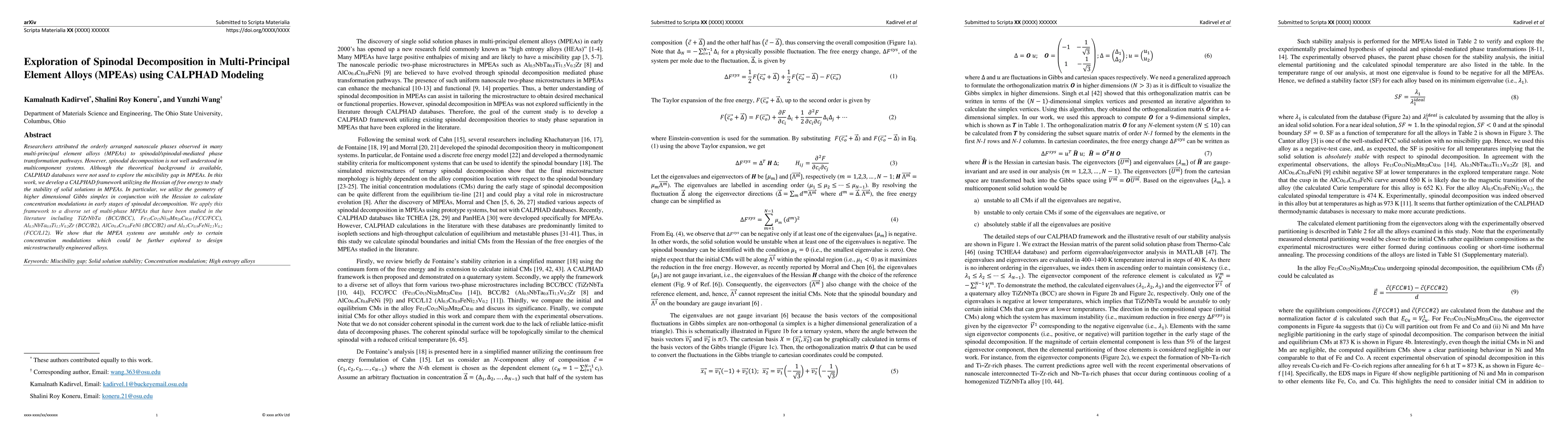 Thumbnail for Exploration of Spinodal Decomposition in Multi-Principal Element Alloys
  (MPEAs) using CALPHAD Modeling
