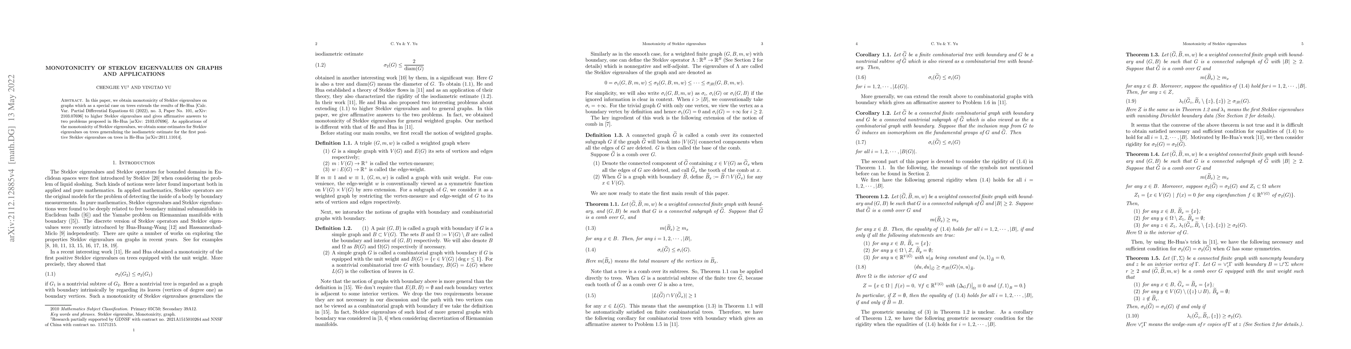 Thumbnail for Monotonicity of Steklov eigenvalues on graphs and applications