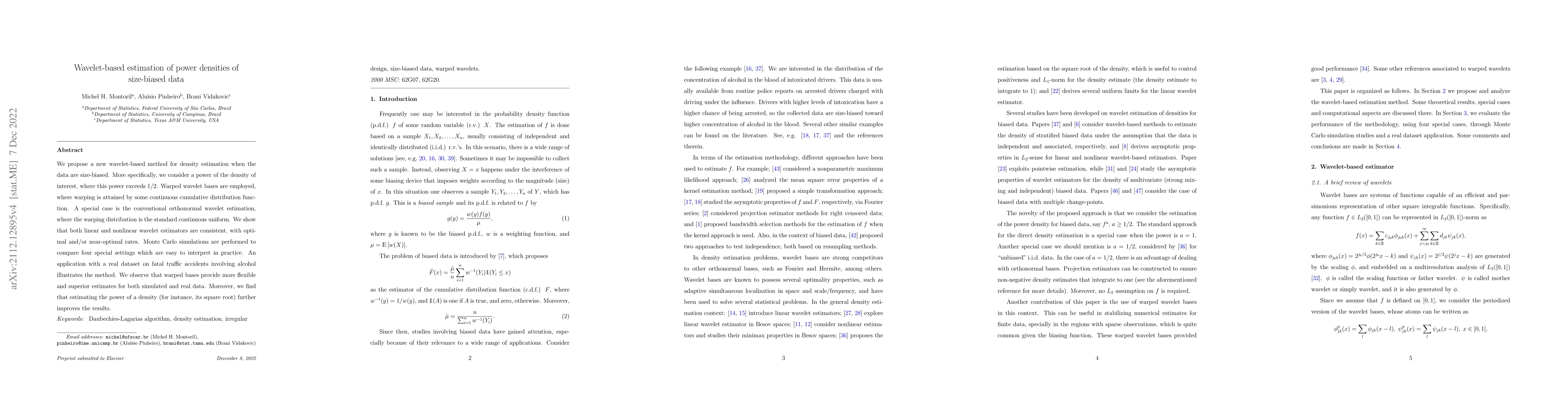 Thumbnail for Wavelet-based estimation of power densities of size-biased data