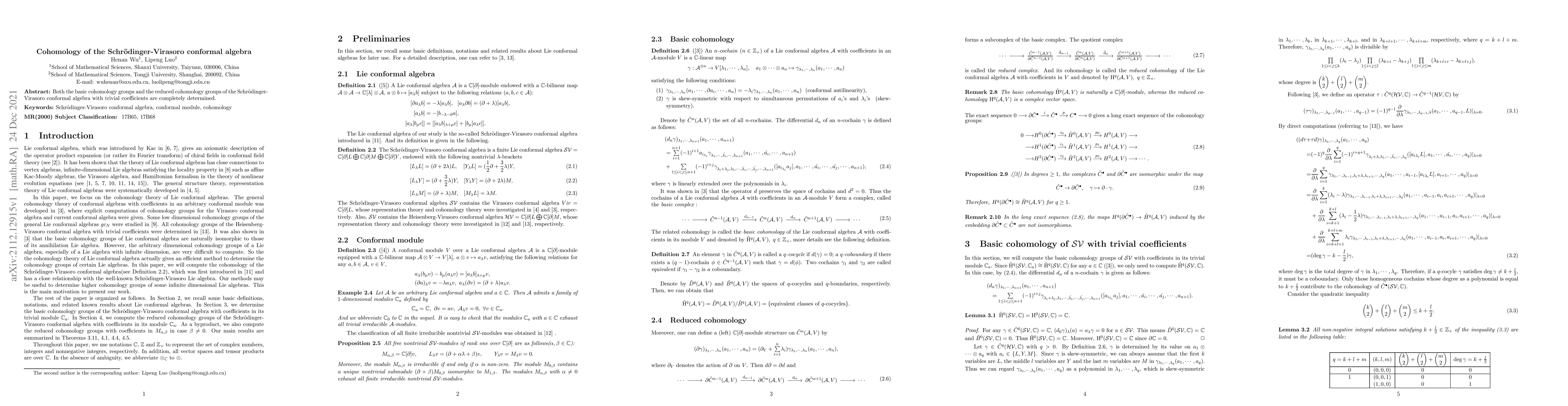 Thumbnail for Cohomology of the Schr\"odinger-Virasoro conformal algebra