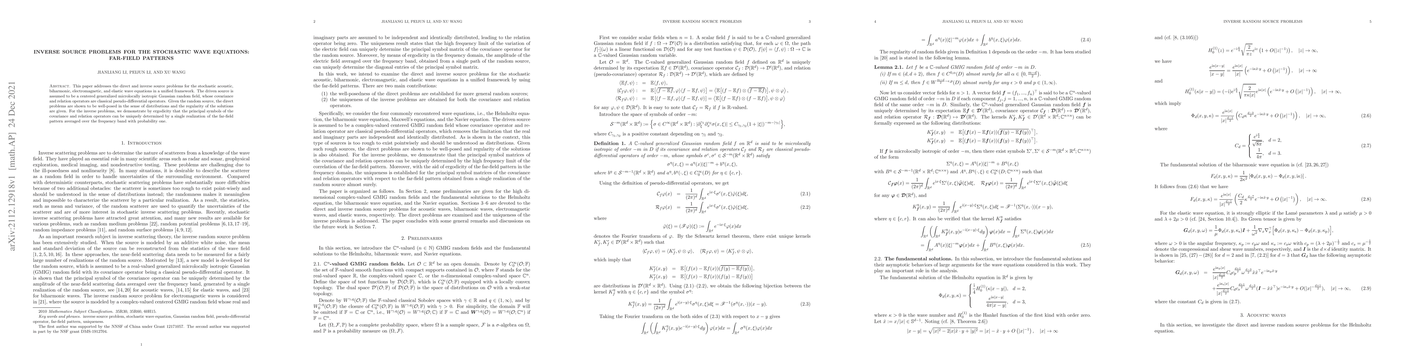 Thumbnail for Inverse source problems for the stochastic wave equations: far-field
  patterns