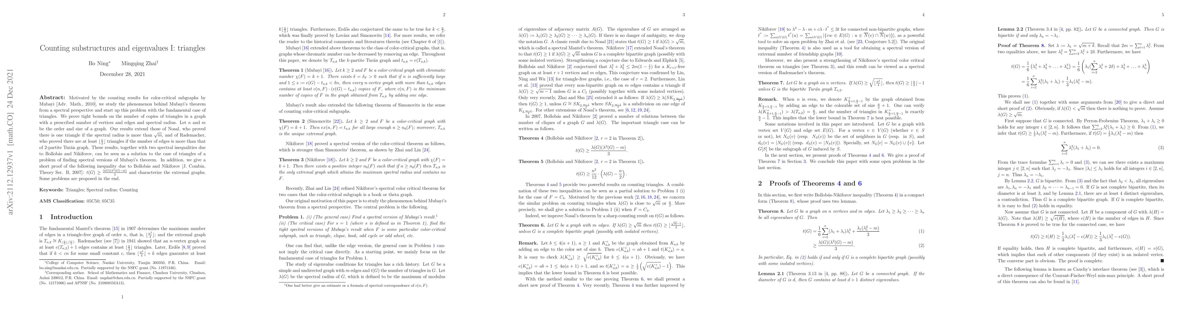 Thumbnail for Counting substructures and eigenvalues I: triangles