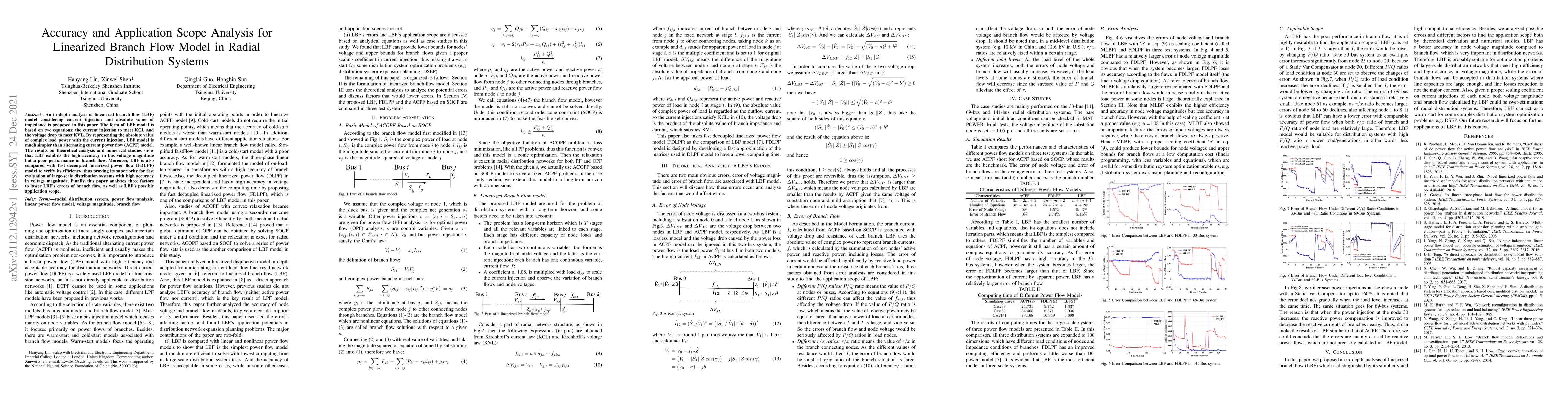 Thumbnail for Accuracy and Application Scope Analysis for Linearized Branch Flow Model
  in Radial Distribution Systems