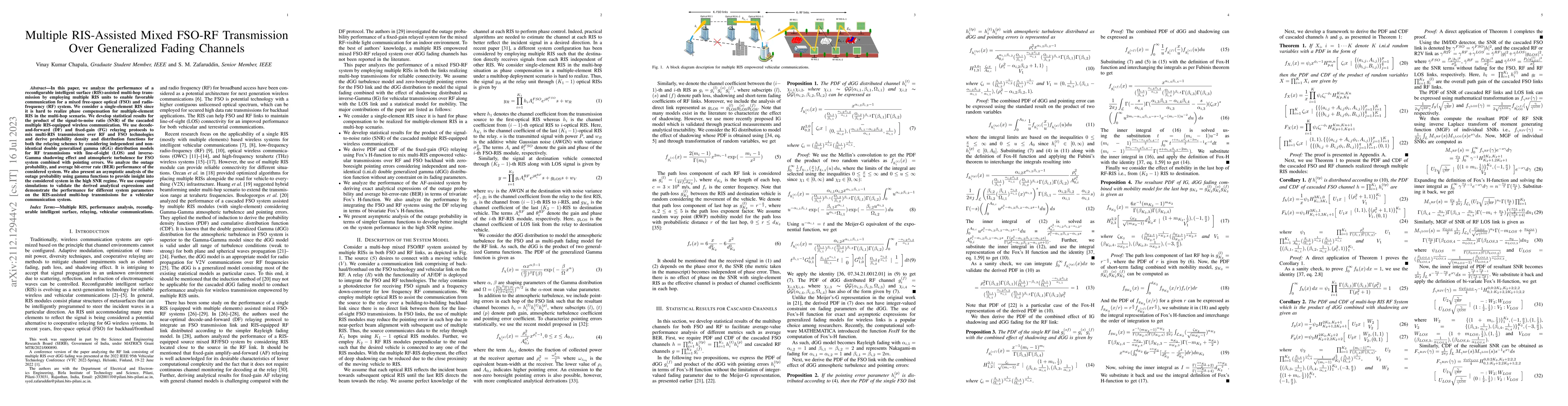 Thumbnail for Multiple RIS-Assisted Mixed FSO-RF Transmission Over Generalized Fading
  Channels