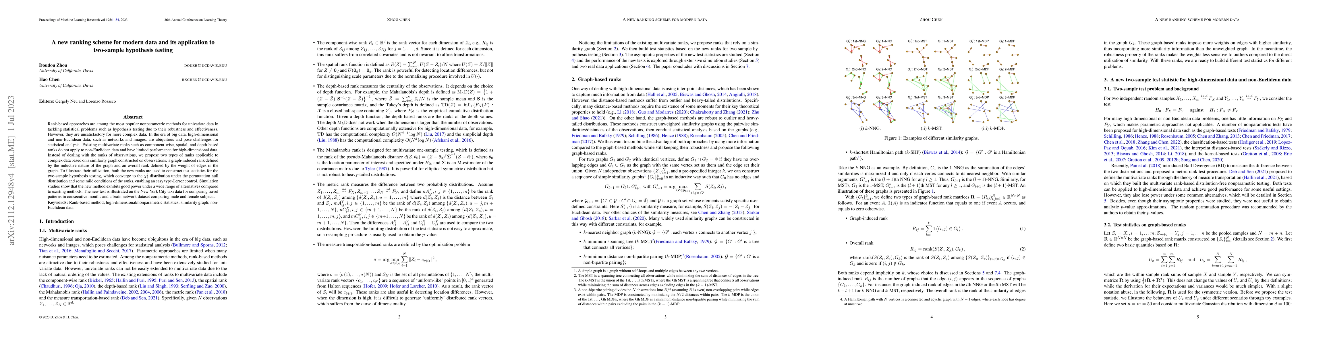 Thumbnail for A new ranking scheme for modern data and its application to two-sample
  hypothesis testing