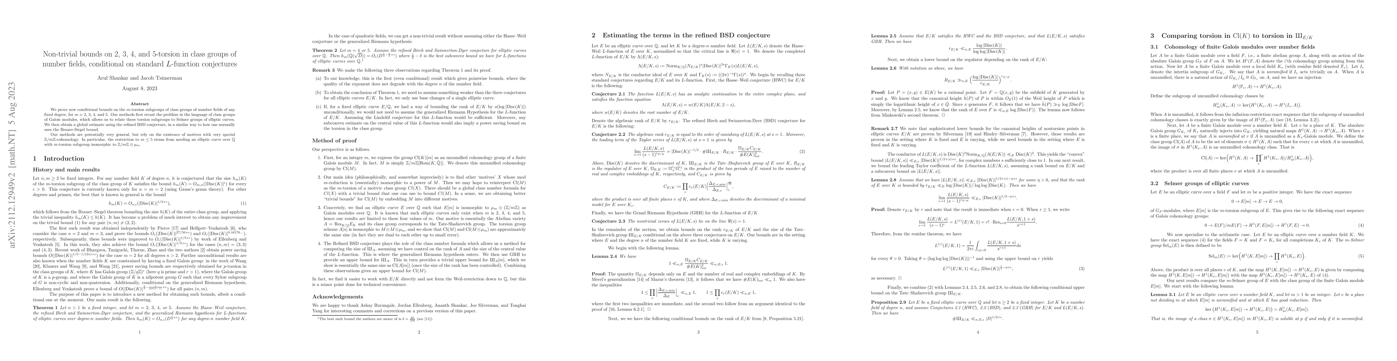 Thumbnail for Non-trivial bounds on 2, 3, 4, and 5-torsion in class groups of number
  fields, conditional on standard $L$-function conjectures