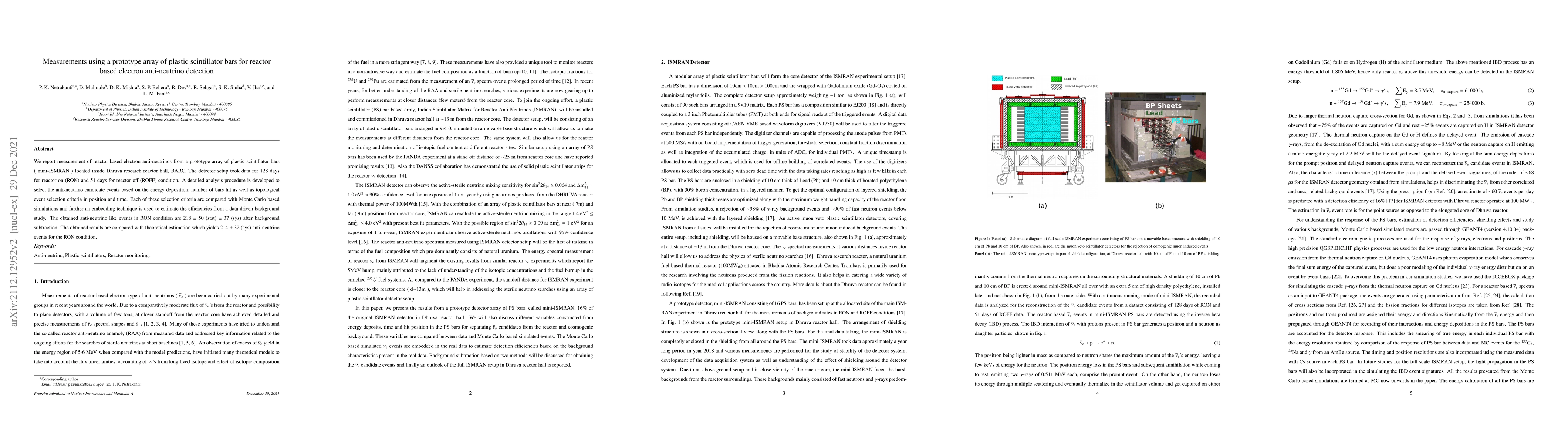 Thumbnail for Measurements using a prototype array of plastic scintillator bars for
  reactor based electron anti-neutrino detection