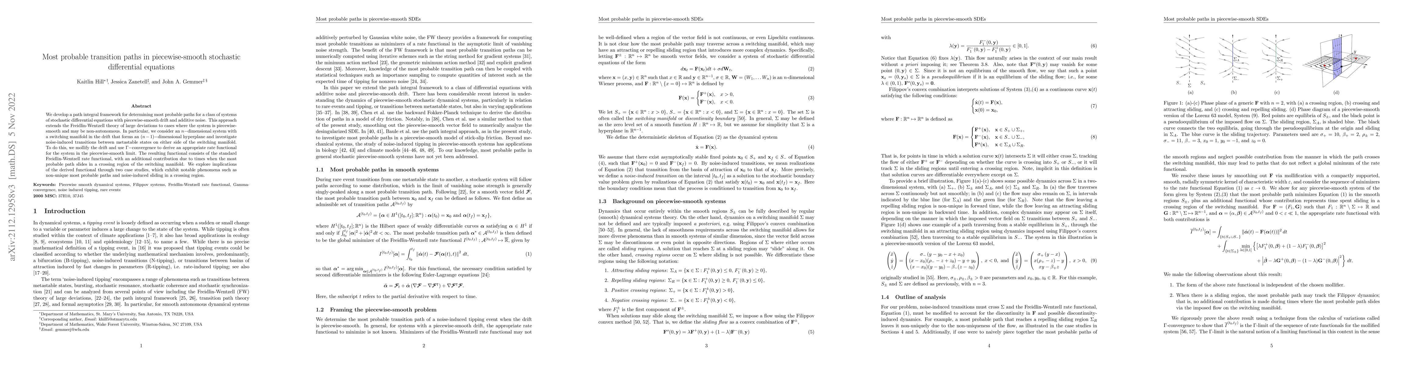 Thumbnail for Most probable transition paths in piecewise-smooth stochastic
  differential equations