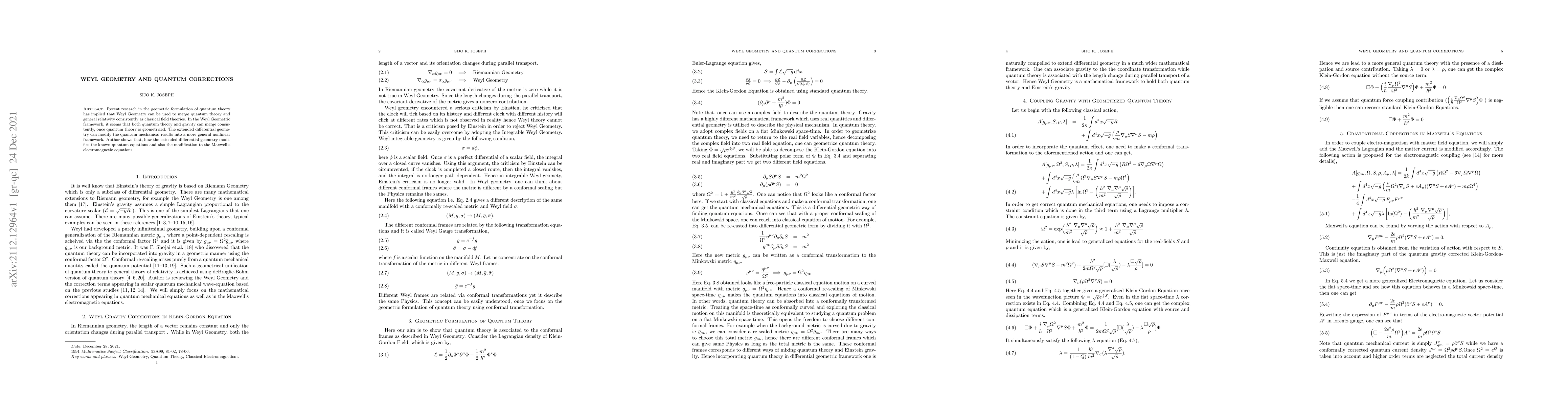 Thumbnail for Weyl Geometry and Quantum Corrections