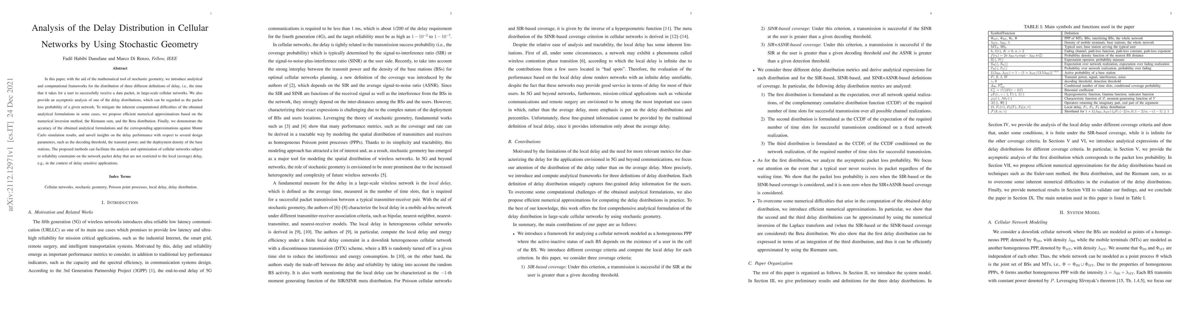 Thumbnail for Analysis of the Delay Distribution in Cellular Networks by Using
  Stochastic Geometry