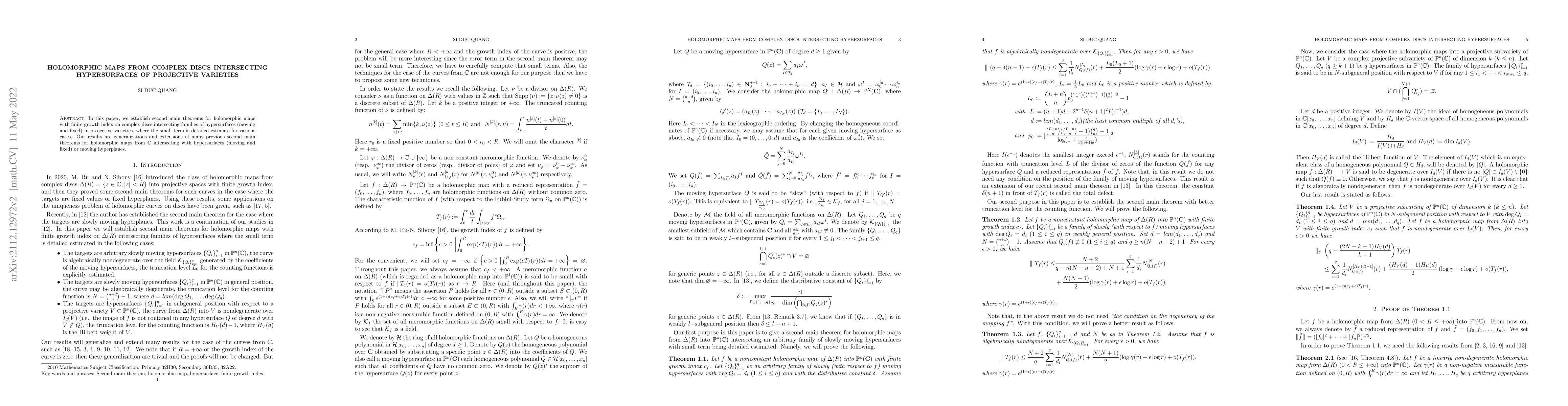 Thumbnail for Holomorphic maps from complex discs intersecting families of
  hypersurfaces