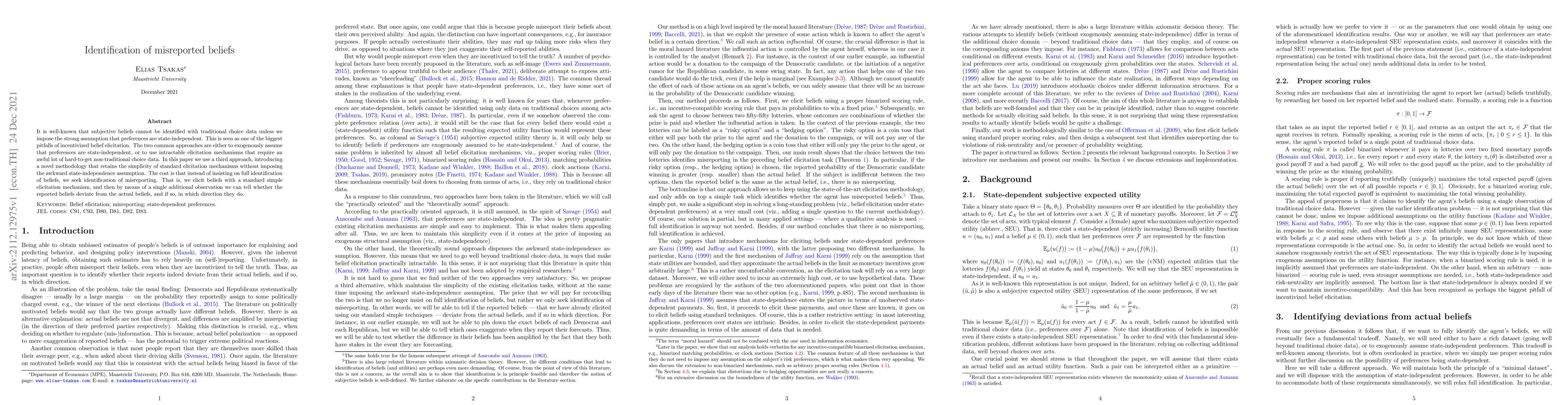 Thumbnail for Identification of misreported beliefs