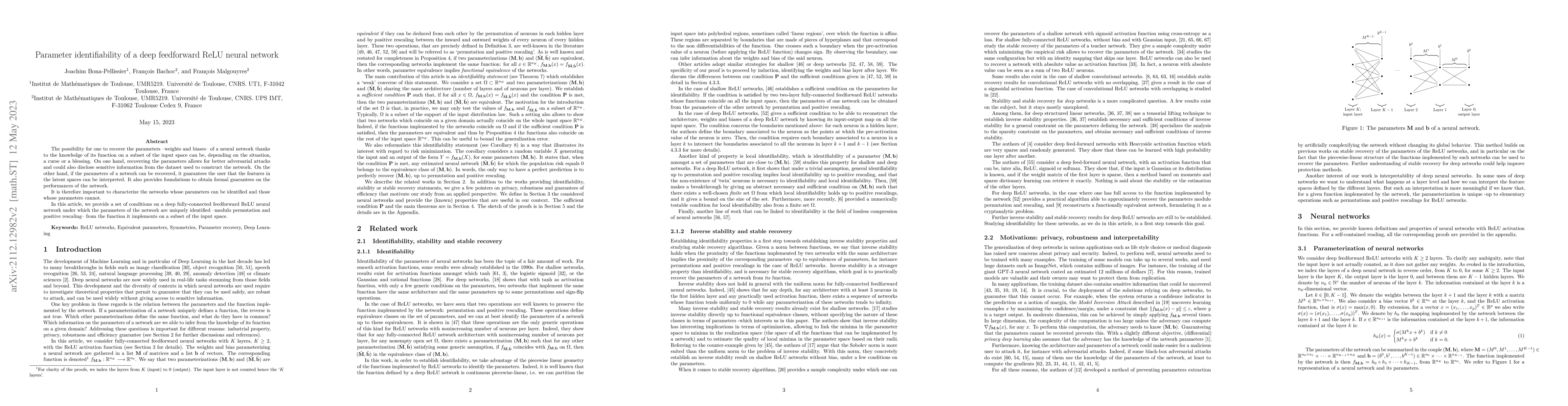 Thumbnail for Parameter identifiability of a deep feedforward ReLU neural network