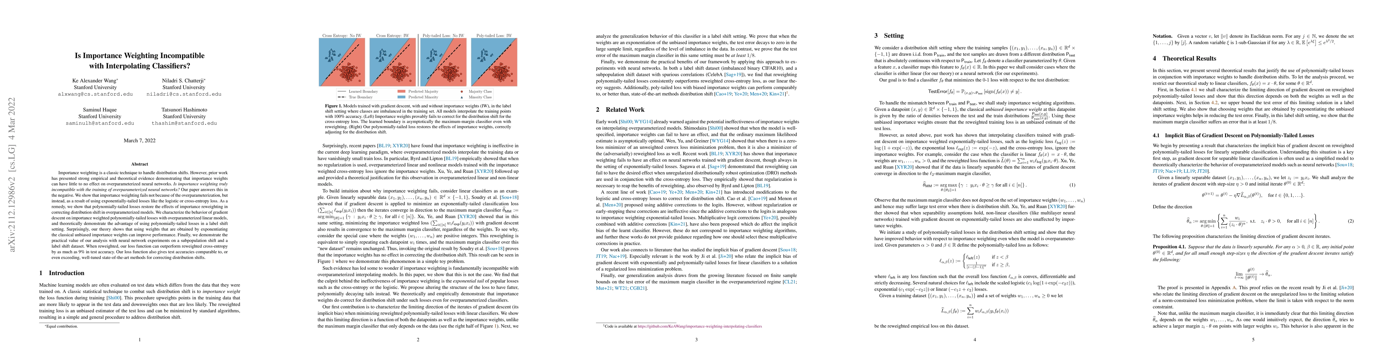 Thumbnail for Is Importance Weighting Incompatible with Interpolating Classifiers?