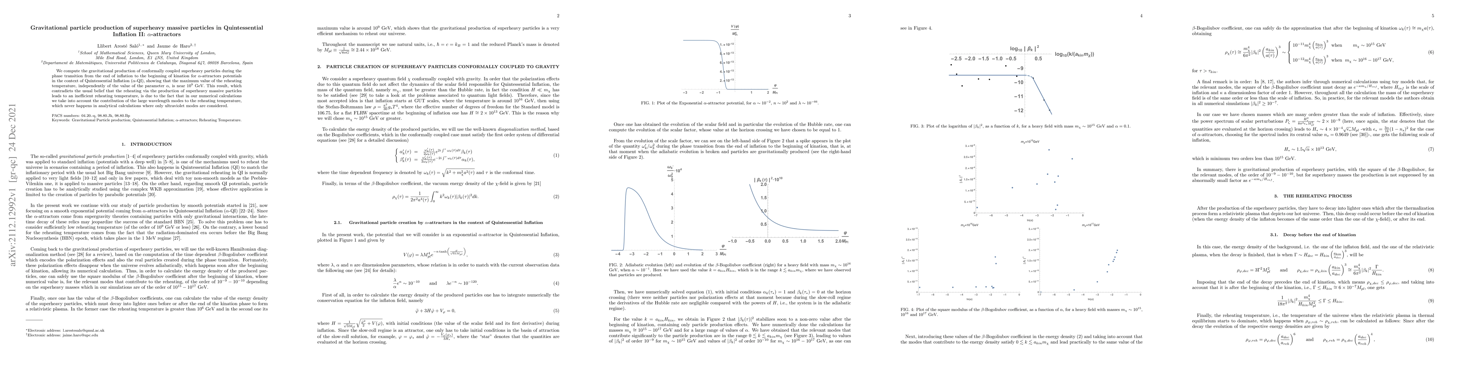 Thumbnail for Gravitational particle production of superheavy massive particles in
  Quintessential Inflation II: $\alpha$-attractors