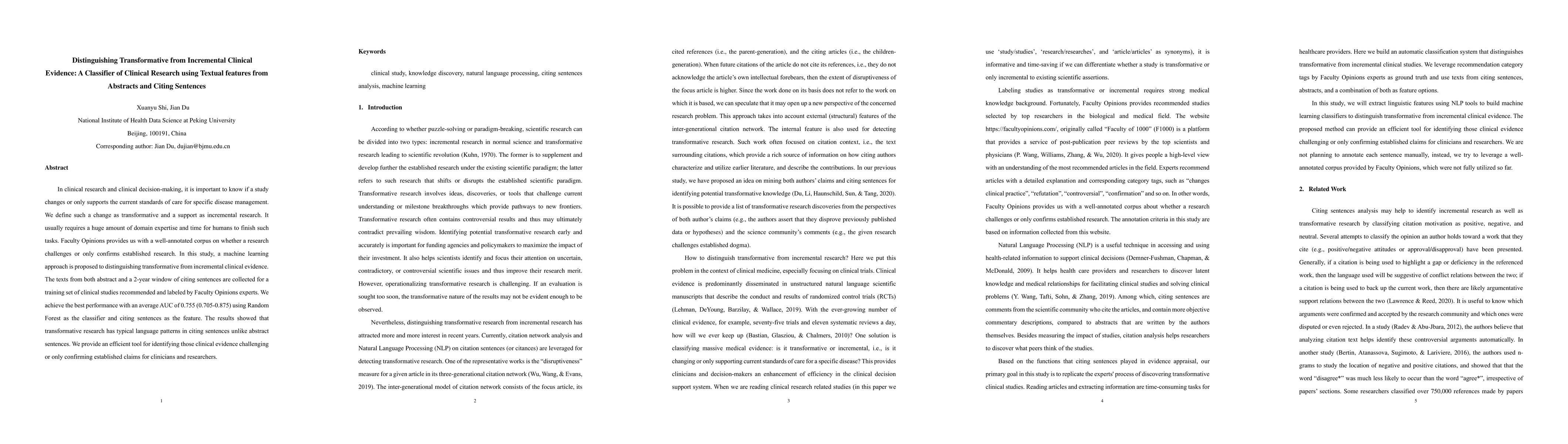 Thumbnail for Distinguishing Transformative from Incremental Clinical Evidence: A
  Classifier of Clinical Research using Textual features from Abstracts and
  Citing Sentences