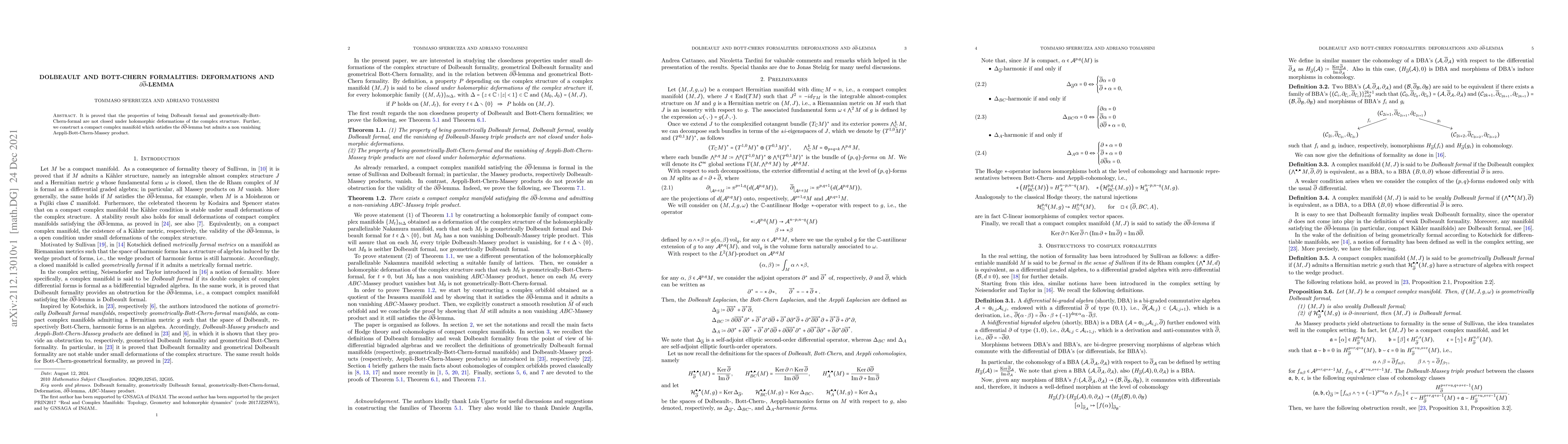 Thumbnail for Dolbeault and Bott-Chern formalities: deformations and
  $\partial\overline{\partial}$-lemma