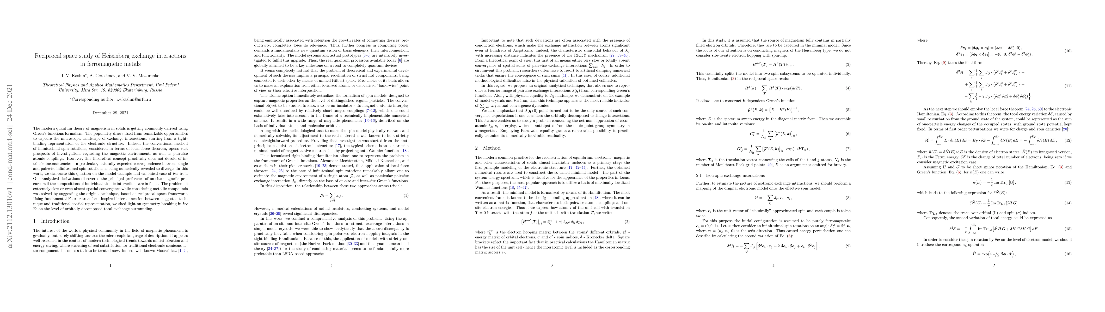 Thumbnail for Reciprocal space study of Heisenberg exchange interactions in
  ferromagnetic metals