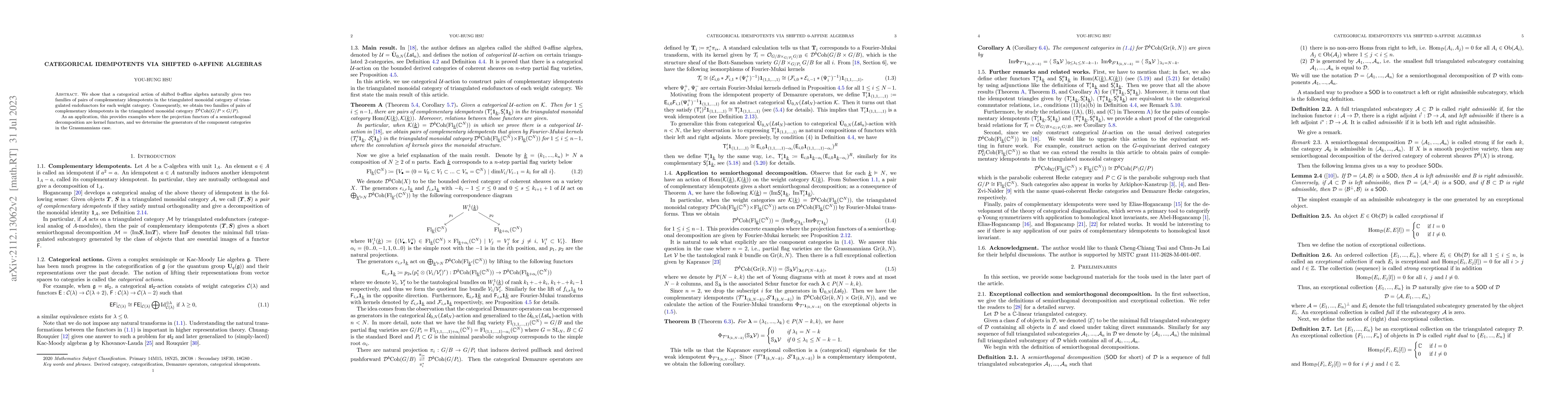 Thumbnail for Categorical idempotents via shifted 0-affine algebras