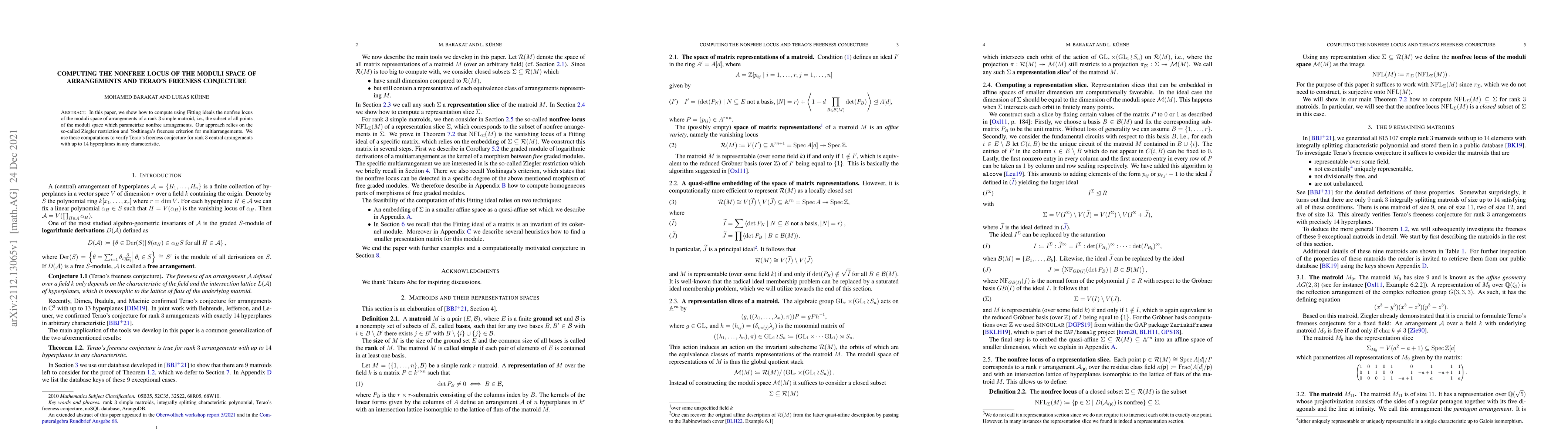 Thumbnail for Computing the nonfree locus of the moduli space of arrangements and
  Terao's freeness conjecture
