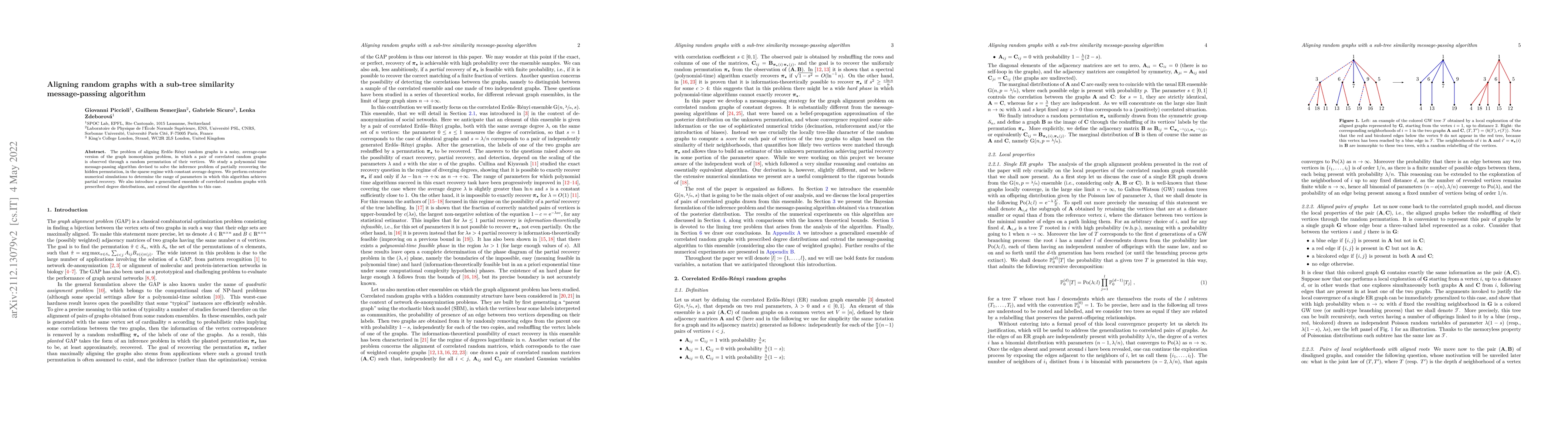 Thumbnail for Aligning random graphs with a sub-tree similarity message-passing
  algorithm