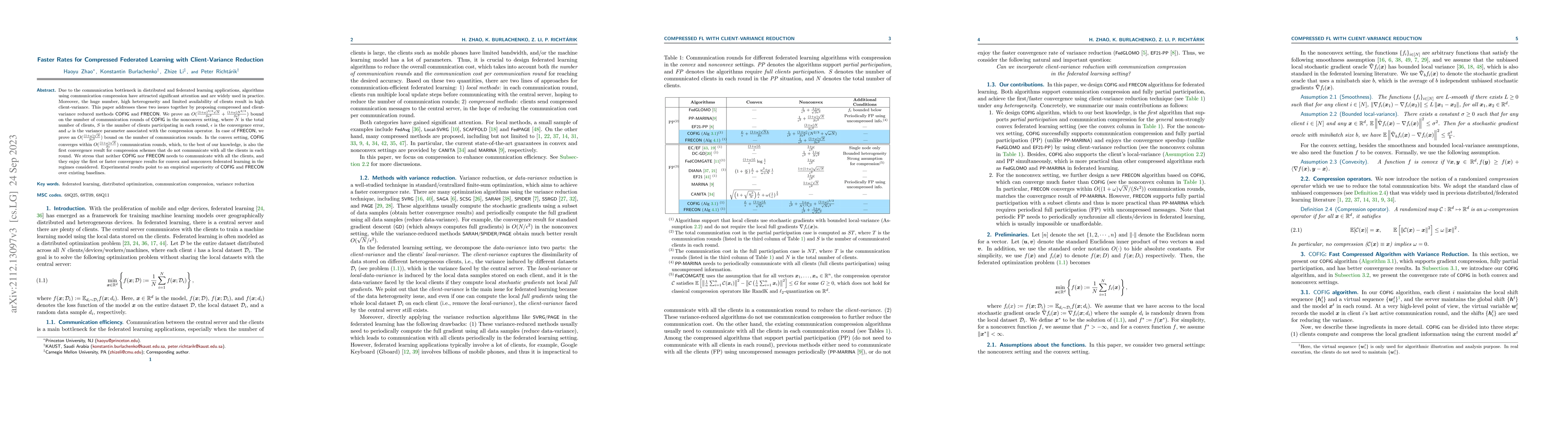 Thumbnail for Faster Rates for Compressed Federated Learning with Client-Variance
  Reduction
