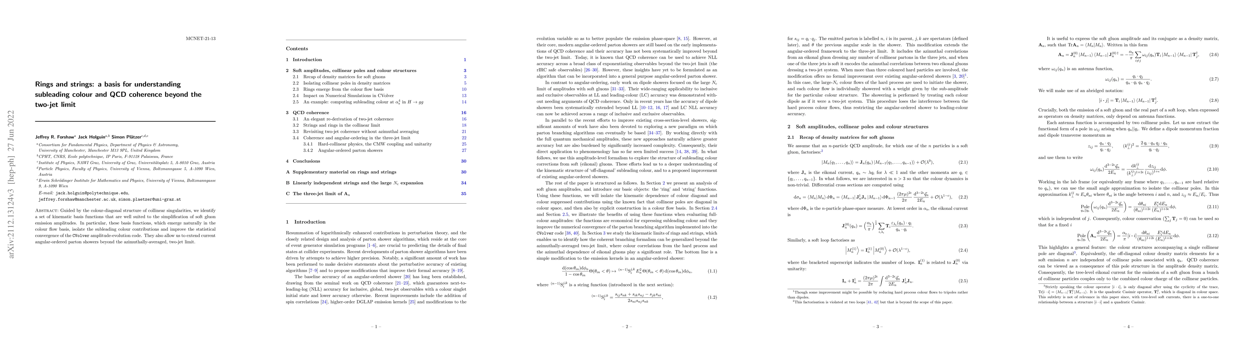 Thumbnail for Rings and strings: a basis for understanding subleading colour and QCD
  coherence beyond the two-jet limit
